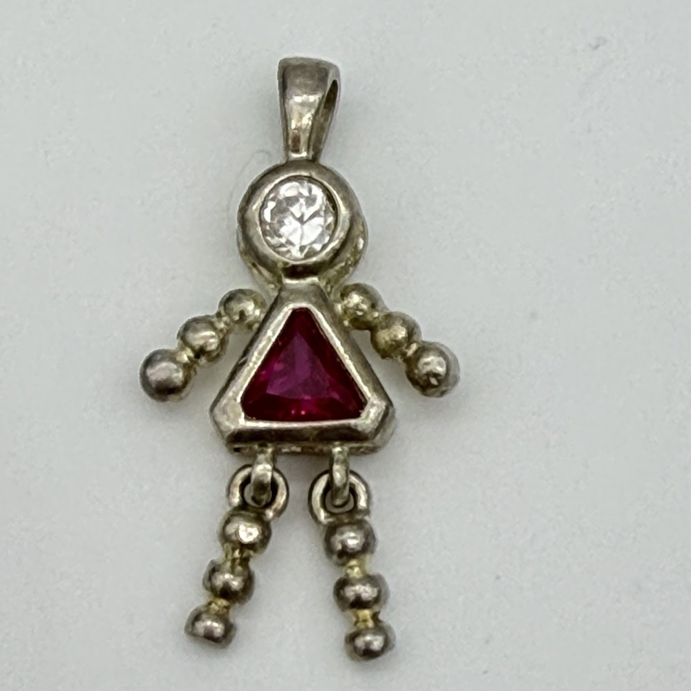 Vtg‎ Sterling Silver July Ruby Stone Dangle Legs Girl Birthstone Pendant